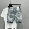 Chegada verão lavado mens casual denim shorts elegante gato whiskercowboy rasgado angustiado remendado jeans curtos magros 240327