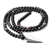 Collane Nuovo design Collana lunga 8MM Tigre Pietra Perlina Nero Uomo Ematite Triangolo Pendenti Collana Geometria Gioielli vintage gotici