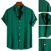 Men's Casual Shirts Men Shirt Solid Color Single-breasted Stand Collar Summer Simple Short Sleeve Top For Daily Wear