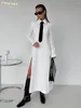 Casual Dresses Claceive Fashion Slim White Office Dress Lapel Long Sleeve Ankle Length Elegant Classic Slit for Women 2024