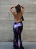 Backl Maxi Dr Women Sexy Purple Print Halter Bodyc Dr Summer Beach Outfits Elegant Sleevel Club Party Dr 2022 Z5YB＃