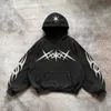 Y2K Retro Black Star Patchwork Hoodie Fashion Lous Overized Embroidered Hooded Sweatshirt Gothic Streetwear Men Clothing 240321