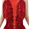 Fling Red paljetter fransar Rhinestes transparent bodysuit kvinna kväll födelsedag firar kostymdansare leotard shuye j8xk#