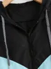 Frauen LG Sleeve Zipper Taschen Casual Sport Mantel Multi Color Cut und Nähen Windjacke mit Kapuze Farbblock Mäntel I8NV #