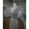 Serene Hill Arabic Mermaid Gray Naken Evening Dres klänningar 2024 Feather Beaded Elegant For Women Wedding Party LA72184 71CB#
