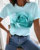 boutique Rose Pattern 3D Impresso T Shirt Fi Trend Mulheres Camisa de Manga Curta Casual O Pescoço Solto Camiseta Streetwear i4bf #