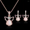 Orecchini per collana Set 3 pezzi/set Gioielli Rosa Romantico Cristallo a forma di angelo Catena Regalo per diserbo per le donne