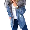 women Winter Warm Fluffy Collar Hooded Denim Jacket Thick Plush Lined Warm Lg Sleeve Jean Coat Butt Down Oversized Loose Out K0Yi#