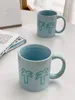 Mugs Korean Blue Ceramic Mug Coffee Coconut Tree Pattern Simple Wind Milk Breakfast Cup Drinking