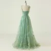 2024 Elegant parti Dr Prom Dres Mint Green Justerbara remmar Shiny Love Tulle te längd Bröllopsfest Graduati Dr T7SZ#