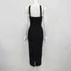 Casual Dresses High Quality Sexy Black Slip Sparkly Tassel Bodycon Rayon Bandage Mid-calf Dress Elegant Night Club Party Vestido