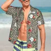 Herren Freizeithemden Gold Leopardenmuster Strandhemd Rot Weiß Blumen Sommer Mann Klassische Blusen Kurzarm Streetwear Design Kleidung