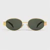 Andere mode-accessoires Mode ovale zonnebril Dames gouden draadframe groene lens metalen spiegelpoot triplet handtekening op tempel