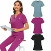 Hemşire ovma gömlekleri tıbbi üniforma işleri kadınlar için erkekler hemşirelik cerrahi gri gri klasik v boyun ovma üstleri ovma bluz r09g#