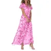 Vestidos de festa verão praia maxi vestido mulheres floral impressão v pescoço para resort desgaste a linha solta grande bainha