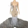 luxurious Sparkly Feather Tail Dr Women Evening Prom Celebrity Party Birthday Wear Singer Stage Costume Wedding Wedding Dr E5CN#
