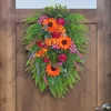 Fleurs décoratives printemps été automne porte d'entrée tournesol couronne florale en forme de larme pour la maison mariage chalet rustique signe de lumière naturelle