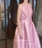 Oloey Korea Blush Pink Korea Evening Dres Vintage Satin Longueur du sol simple Party Forme Robes Proms Photo de mariage N3RO #