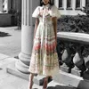 Tingfly Vintage elegante estampado floral plisado una línea fiesta cena Dr verano volantes manga Midi LG Princ Dres R9Jc #