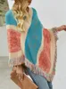 autumn Winter Batwing Sleeve Rainbow Striped Pcho Women Fi Sweater Cloak 2023 New Pullover Shawl Female Tassel Cape j8Gl#