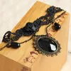 Charmearmbanden Armband voor dames Dames Handgemaakte Rose Flower Black Lace Kralen Drop Arm Band Armband Armlet Gothic Dance Vintage Fashion