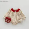 幼児幼児のかわいい服の春の子供たちの赤ちゃんフルスリーブピーターパンカラーチェリー衣装生まれたボディスーツ024M 240327