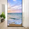 Window Stickers Privacy Film Seascape Pattern Frosted Glass Sun Blocking Glue-Free Static Adhesive Bathroom Door Tint