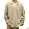 Erkek Sweaters Sıradan Mürettebat Boyun Örme En İyi Erkekler Giyim Moda Sonbahar Katı Gevşek Sweater Erkek 2024 İlkbahar Uzun Kol V-Yok Drop de OTR6L