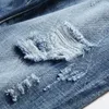 Streetwear Mens Jeans Ripped Denim Pants Hole förstörde ny Brand Biker High Quality Straight Patch Plus Size 40 42 M2FI#
