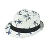 Chapeau de soleil tissé d'herbe d'été de vente chaude transfrontalière pour les hommes, chapeau de soleil de plage imprimé de cocotier, chapeau de jazz d'herbe de papier à petits bords