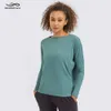 Lu Align Donna T-shirt Curve da uomo Vestiti a sirena Camicie da yoga Back In Action Manica lunga Tessuto super morbido T-shirt da movimento Vestibilità ampia Top da corsa Lemon Sports 2024