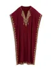 Plus storlek 2024 Summer Bohemian broderi Sexig V Neck Kaftan LG Dr Tunic Women Clothing Beachwear Maxi Dres Q1545 58RV#