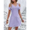 Casual Dresses Summer Women's Beach Dress Solid Color Elegant V Neck Short Sleeve Sexig off-the-shoulder Slim Cami S-2XL