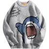 Shark Sweater Men Winter Carto HARAJUKU KOREAN Y2K Zagimny turtleck Hip Hop Loose Knit Jumper Pullover High Collar Sweter L3fl#