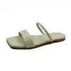 Slippers Vrouwen 2023 Nieuwe Dames Slip Op Schoenen Zomer Vierkante Kop Peep Toe Platte Bovenkleding Strand Solid Slides H2403283T0J