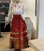 Grande et légèrement grasse, nouveau Style chinois, tissage rouge, jupe visage de cheval doré, vêtements d'hiver pour femmes, ensemble Hanfu quotidien