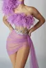 Sparkly Luxury Purple Prom Dres See Through Glitter Pärled African Black Girl Short Prom Birthday Prom Party Gowns Xinshenzi R6D8#