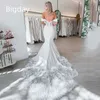 Elegante Meerjungfrau Hochzeit Kleider Frauen Schatz Spitze Open Back Weiß Weg Von Der Schulter Brautkleid Sweep Zug Vestidos De Novia m95k #