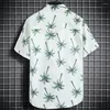 Men's Tracksuits Tropical Leaves Print Outfit Hawaiian Style Shirt Shorts Set With Elastic Drawstring Waist Pockets For Men