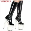 Dance Shoes 20cm High Heel Leather And Knee-high Sexy Boots 8-inch Flat-panel Style Baking Paint