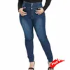 Plus Size Butt Up Slim Skinny Dark Blue Full Length Jeans 4XL 5XL Women High midje Stretch Thin Denim Pants Lady Byxor W9LQ#