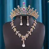 1 st brud Rhineste Crown Tiara Ny Veil Crown Halsband Set av tre flickor Performance Birthday Present Hair Accores L6MP#