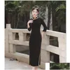 Vêtements ethniques Élégant Vintage Veet Long Cheongsam Automne et hiver Tempérament Slim Fit Robes Robe traditionnelle chinoise Plus Dro Otmbl