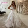 A linha V-Neck Boho Casamento Dr Puffy Tulle Princ Bridal Dres Plus Size Lace Apliques Backl Lg Vestidos de Festa de Casamento y1ym #