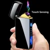 Ny pulsplasma Dual Arc USB -laddning LED Display Portable Windproof Metal Cigar Lighter Outdoor Camping Personliga män gåvor