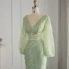 shar Said Luxury Beaded Mermaid Mint Green Evening Dr Sexy V-Neck African Prom Party Dres for Women Wedding RM033 g9tL#