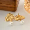 Dangle Earrings ALLME Personality Imitation Pearl Sector Drop Real Gold Plated Brass Fan Shaped Long Earring For Women Brincos