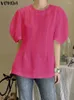 Blouses pour femmes Vonda Femmes Chemises Summer Blouse 2024 Fashion Short Puff Sleeve Tops Tops Colord Colorde Solide Color