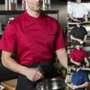 unisex Chef Uniforme Cucina Hotel Cafe Cook Abiti da lavoro Camicia a maniche corte Doppiopetto Giacca da cuoco Top per Uomo Donna