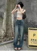 Jeans da donna lavati retro a gamba larga 2024 pantaloni coreani larghi a vita alta slim dritti primavera e autunno.